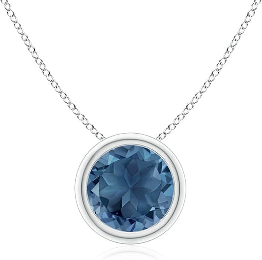 Angara Natural London Blue Topaz Solitaire Pendant for Women | Round Blue Topaz Pendant Necklace in 14K Solid Gold/Silver/Platinum With 18" Chain | December Birthday, Gemstone Jewelry Gift