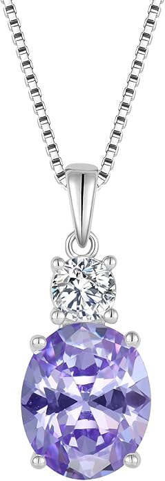 Birthstone Necklace for Women 925 Sterling Silver Oval Cut Cubic Zirconia Pendant Jewelry Gifts for Her