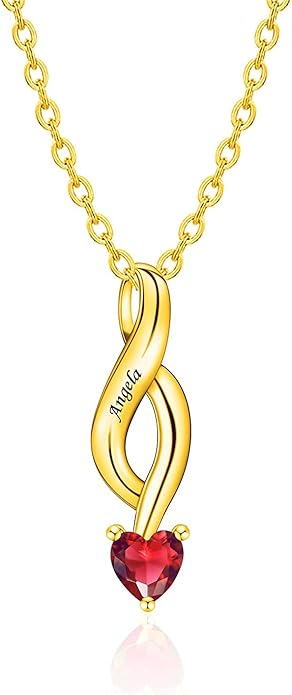 MissNaNa Sterling Silver Personalized Mothers Necklace with Simulated Birthstones Engraved 1-6 Children Names Custom Love Heart Pendant Family Necklace for Women Mother's Day Birthday