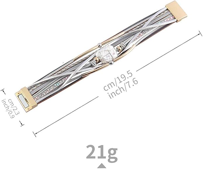 Fesciory Leopard Bracelet for Women, Boho Leather Wrap Multi-Layer Pearl Crystal Bracelet Bangle Jewelry