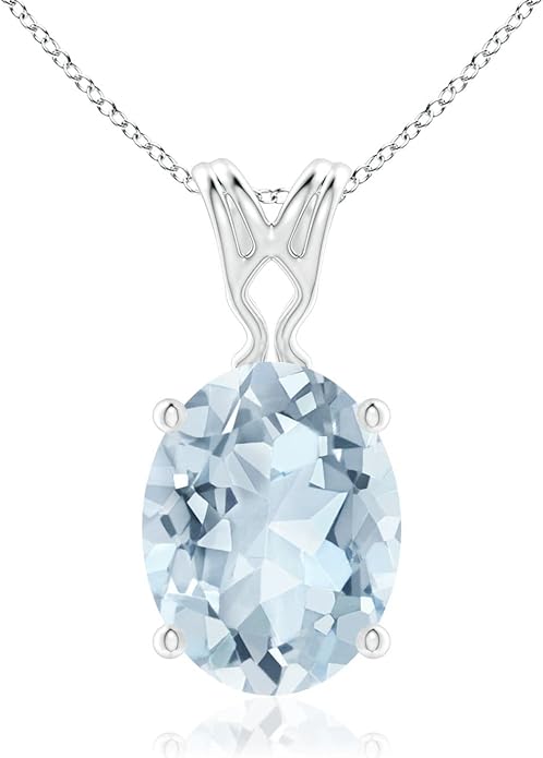Angara Natural Aquamarine Solitaire Pendant for Women | Vintage in 14K Solid Gold/Platinum With 18" Chain | March Birthday, Anniversary, Gemstone Jewelry Gift
