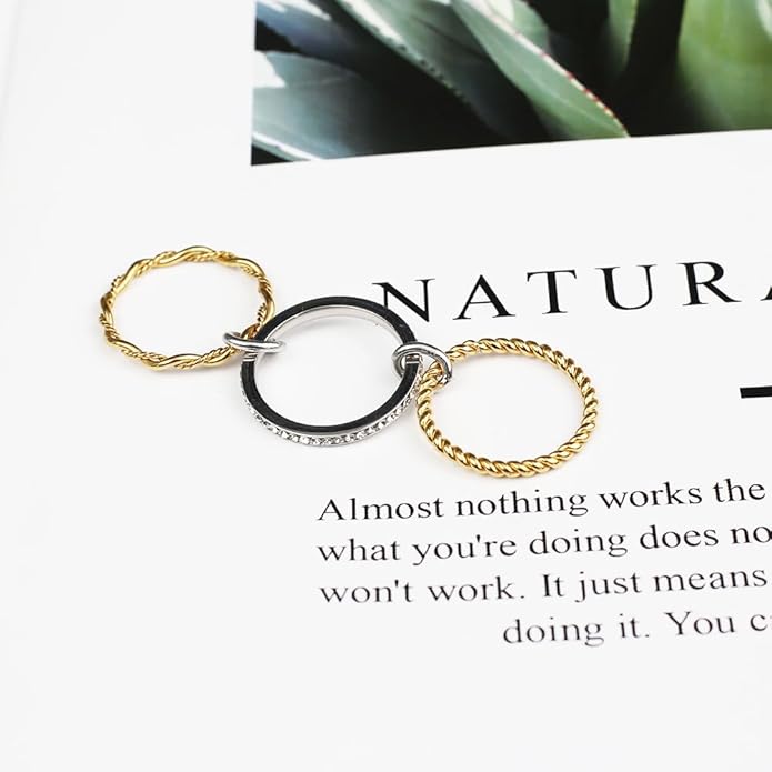 Dorriss Stackable Rings for Women Interlocking Ring Statement Rings Dainty Fashion Connected Band Thumb Ring Size 6-9 Jewelry Gift Stainless steel