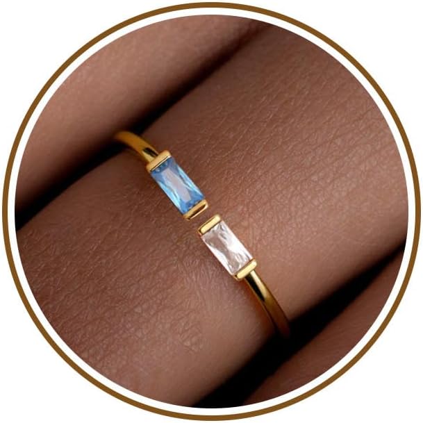 JSJOY Birthstone Rings for Women Dainty Emerald Blue Ring Birthday Gifts for Mom Her Gemstones CZ Ring for Teens Gold Rings That Don't Tarnish Adjustable Ring Jewelry Gifts