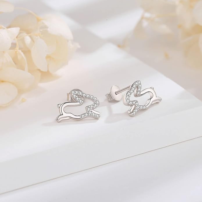 INFUSEU Sterling Silver Cute Stud Earrings Cat Frog Mushroom Bunny, Small Gifts for Women Teen Girls Animal Lovers