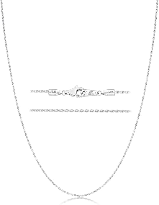 Gacimy 925 Sterling Silver Rope Chain for Women Men, 1.2mm 1.5mm 1.8mm Width 16 18 20 22 24 Inches Length