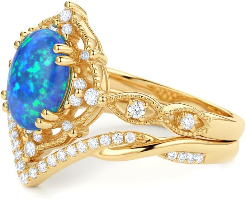 Oval Cut Vintage Gemstone Engagement Rings set for Women S925 Sterling Silver/10K/14K/18K Gold Birthstone Promise Anniversary Bridal Set Ring for her