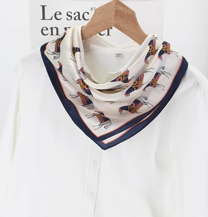 ANDANTINO 100% Pure Mulberry Silk Small Square Scarves -21'' x 21''- Digital Printed Neckerchief –Women Men Lightweight Scarf
