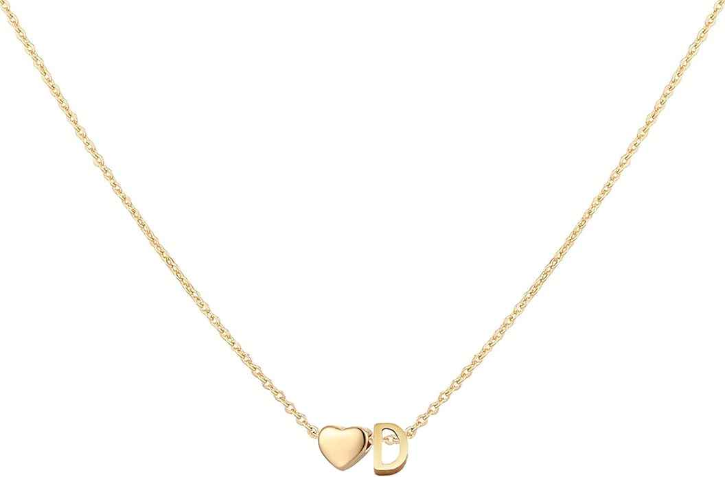 Initial Heart Necklace 18K Gold Plated Stainless Steel Tiny Heart Letter Necklace Personalized Monogram Name Necklace for Women