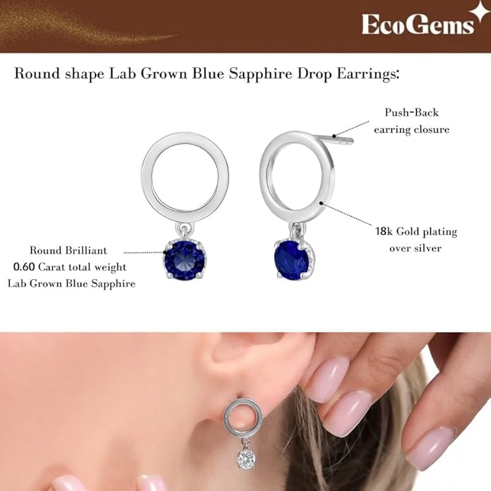 18K Yellow/White Gold Plated Silver Earring With 0.60 TCW Lab Grown Diamonds/Emerald/Blue Sapphire/Moissanite, Earrings For Women, Gift For Her Jewelry For Women Comes With Gift Box