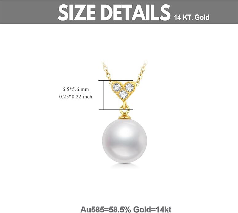 14K Solid Gold Pearl Necklace for Women Real Gold Bow/Heart/Dolphin Pearl Necklace Solitaire Freshwater Cultured Pearls Pendant Jewelry Valentine's Mothers Anniversary Birthday Gifts for Mom Grandma Girlfriend Sister Mom