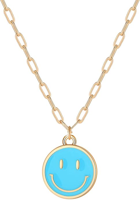 Smile Pendant Necklace Smile Face Chain Necklace Paperclip Necklace Cute Round Pendant Necklace Preppy Jewelry for Women Girls
