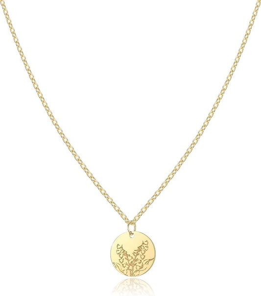 Birth Flower Necklace, 14K Gold Plated Floral Pendant Necklaces for Women, Simple Dainty Birth Month Flower Necklace, Birthday Jewelry for Women - 12 Month