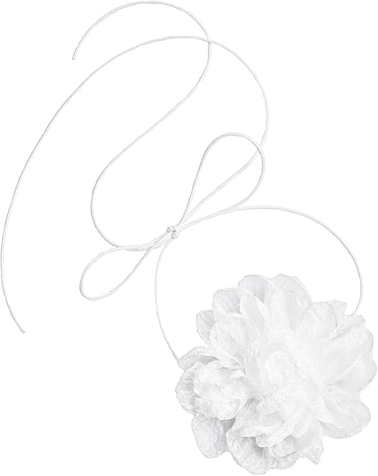 Black Choker Camellia Flower Lace-up Necklace For Women