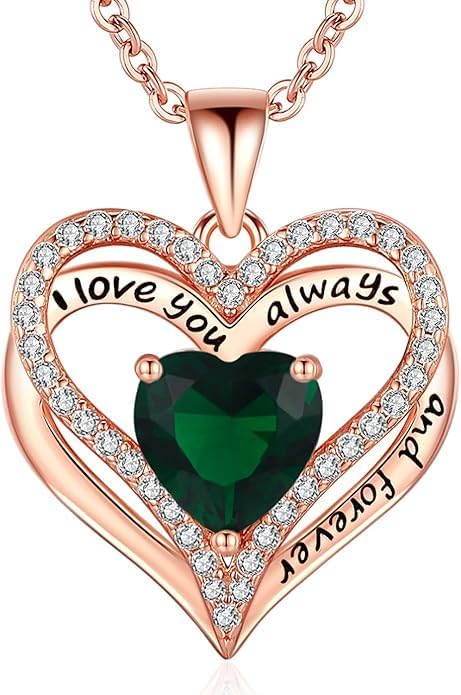 Birthstone Heart Necklace for Women Wife Girlfriend Mom Daughter Gifts S925 Silver Jewelry For Anniversary Rose Gold Gifts For Birthday Christmas Mothers Valentines Day