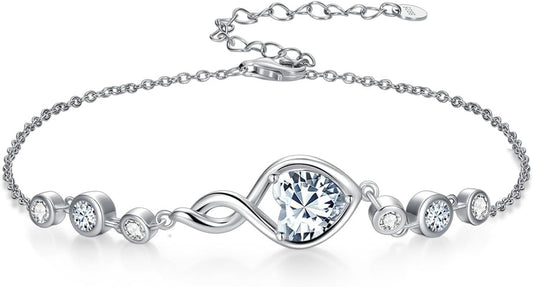 Infinity Birthstone Bracelet 925 Sterling Silver Heart Love Infinity Link Bracelet Fine Jewelry Birthday Christmas Gifts for Women Girlfriend Wife