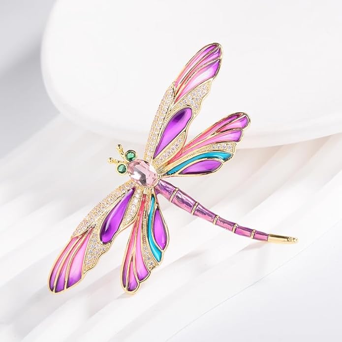 14K Gold Dynamic Dragonfly Brooch with Moissanite Wing Design, A Day-to-Night Transition Accessory, Suitable for Office and Dinner Parties