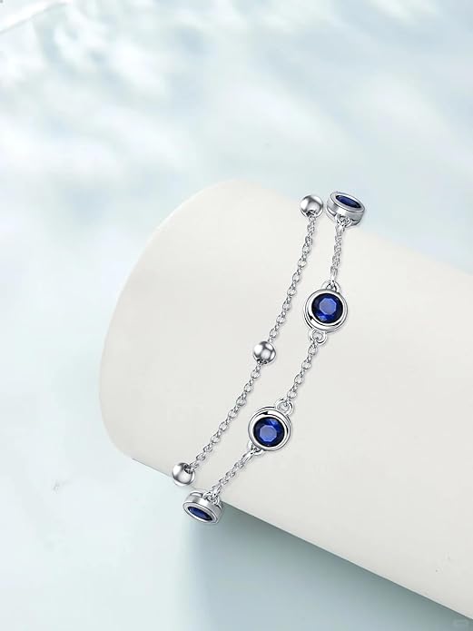 Dorunmo 925 Sterling Silver Birthstone Anklet Bracelets for Women Birthday Mother's Day Jewelry Gifts for Wife Girlfriend Mother Her