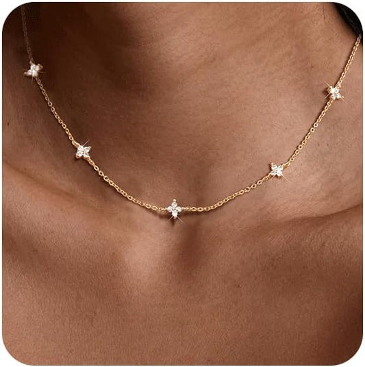 KSF Gold Choker Necklace for Women - 18K Gold Plated Dainty Necklaces for Women Trendy, Cute Heart Flower Butterfly Beaded Cubic Zirconia Choker, Stainless Steel Necklace Jewelry Gift Non Tarnish