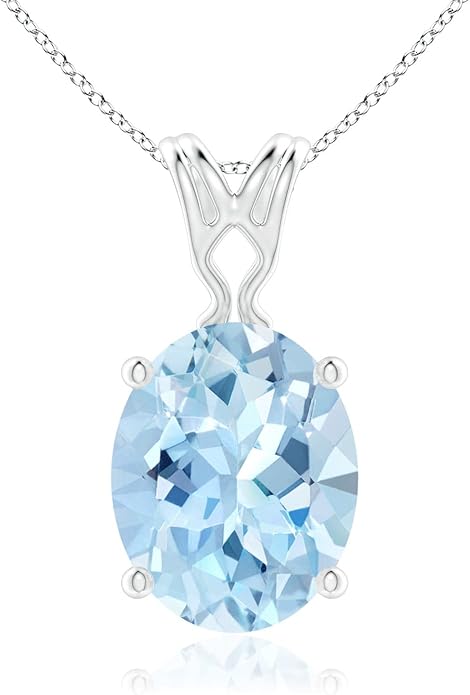 Angara Natural Aquamarine Solitaire Pendant for Women | Vintage in 14K Solid Gold/Platinum With 18" Chain | March Birthday, Anniversary, Gemstone Jewelry Gift