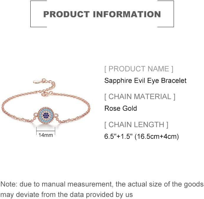 14K Gold Sapphire Evil Eye Bracelet for Women,Dainty Natural Gemstone Round Devil's Eye Adjustable Chain Bracelet,Lucky Jewelry Gift for Her