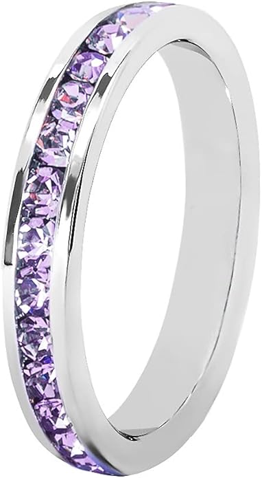 Muses Art Design Birthstone Eternity Band Ring (Channel Set/Full Round), Stackable Fashion Ring with Crystal Birthstone