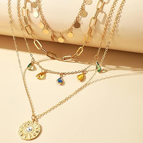 Layered Round Pendant Necklace Gold Plated Dainty Multilayer Choker Layering for Women Necklaces Stylish Minimalist Pendants Simple Chain Stacked Necklace Jewelry Gifts