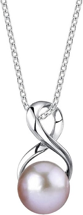 The Pearl Source 9.0-9.5mm Freshwater Pearl Pendant Necklace for Women - Cultured Pearl Necklace with Infinity Design | 14K Gold Plated 925 Sterling Silver Necklace with 16"-20" Adjustable Chain