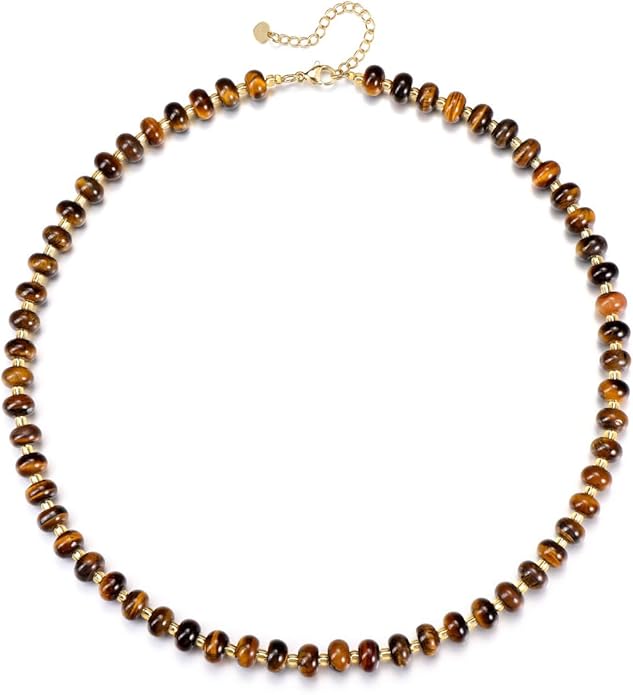 CrystalTears Beaded Gemstone Necklace for Women, Womens Colorful Boho Stone Bead Choker Necklace, Handmade Natural Crystal Stone Summer Beach Jewellery Gifts for Women Mom Christmas