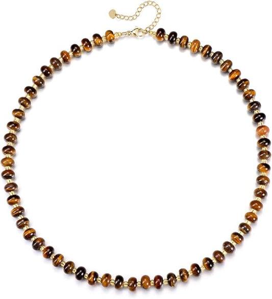 CrystalTears Beaded Gemstone Necklace for Women, Womens Colorful Boho Stone Bead Choker Necklace, Handmade Natural Crystal Stone Summer Beach Jewellery Gifts for Women Mom Christmas