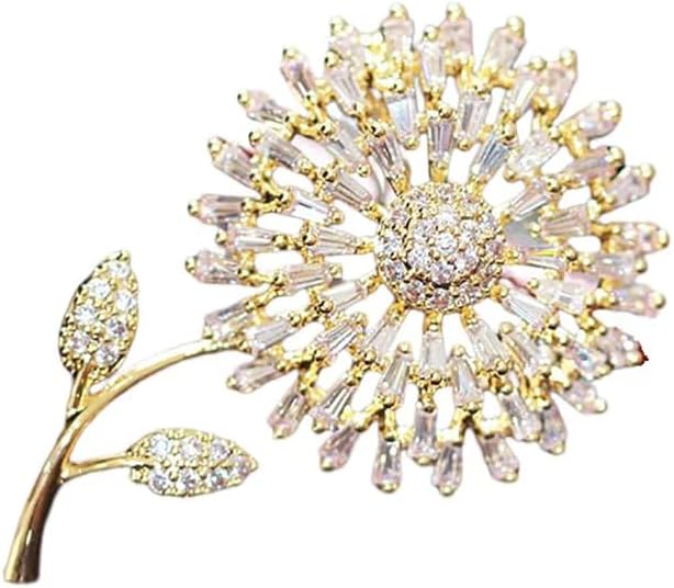 14K Gold Women Trendy Gold Brooch Accessory with Moissanite and Pearl, Decoration Sunflower Pin for Summer Fashion, Womens Brooches and Pins