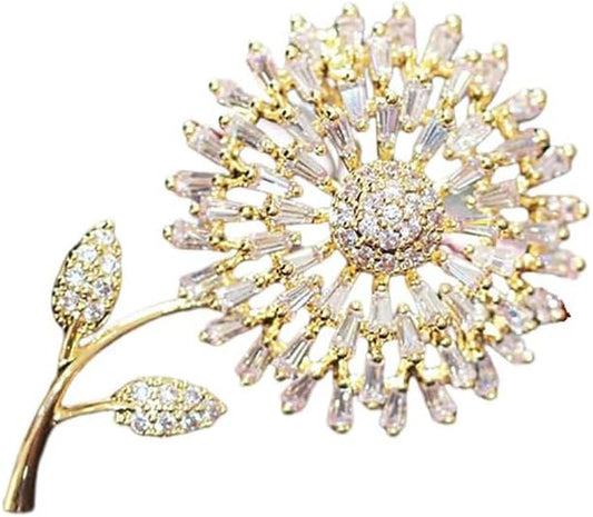 14K Gold Women Trendy Gold Brooch Accessory with Moissanite and Pearl, Decoration Sunflower Pin for Summer Fashion, Womens Brooches and Pins