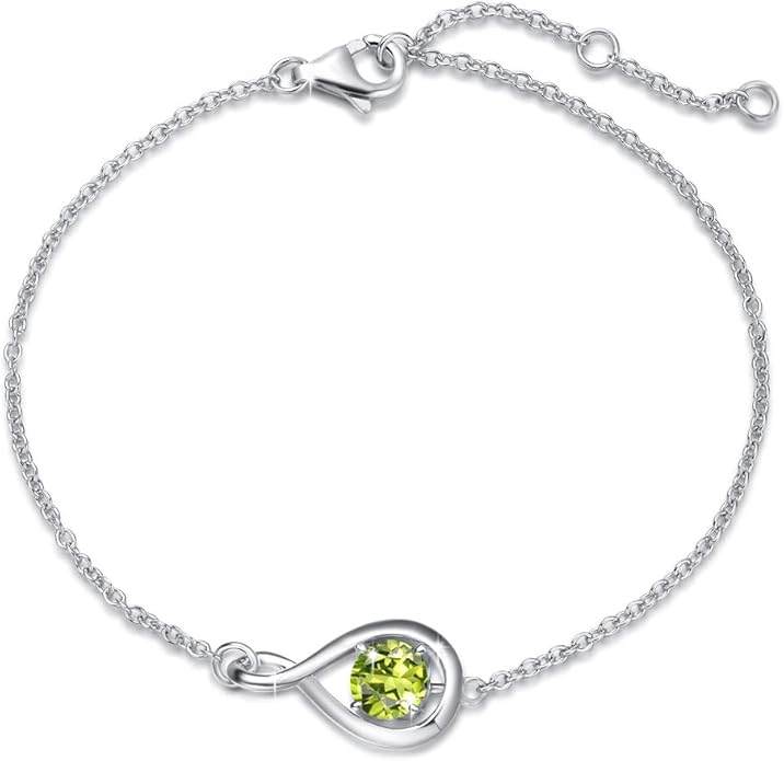FANCIME Love Bracelet 925 Sterling Silver Infinity Birthstone Bracelets for Women Fine Jewelry Birthday Christmas Gifts for Her Mom Wife, Chain Length 6.7"+1.2" Extend