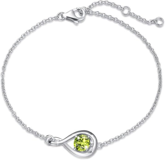 FANCIME Love Bracelet 925 Sterling Silver Infinity Birthstone Bracelets for Women Fine Jewelry Birthday Christmas Gifts for Her Mom Wife, Chain Length 6.7"+1.2" Extend