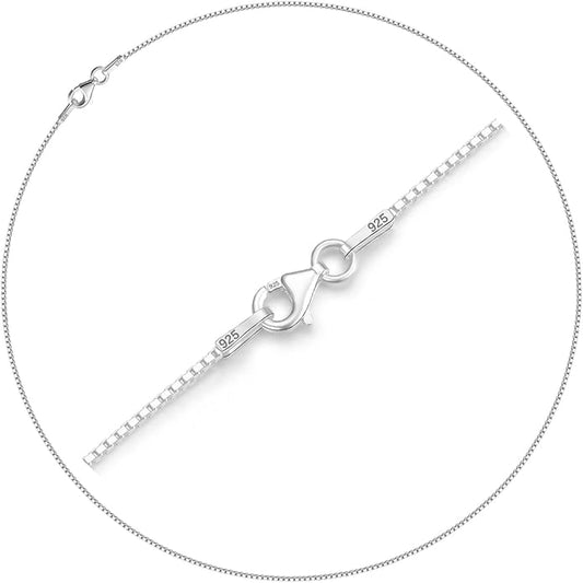 Solid Sterling Silver Necklace Box Chain 1mm,Sturdy Lobster Clasp,Classic and Premium Thin Box Chain Necklace 16-24 Inches