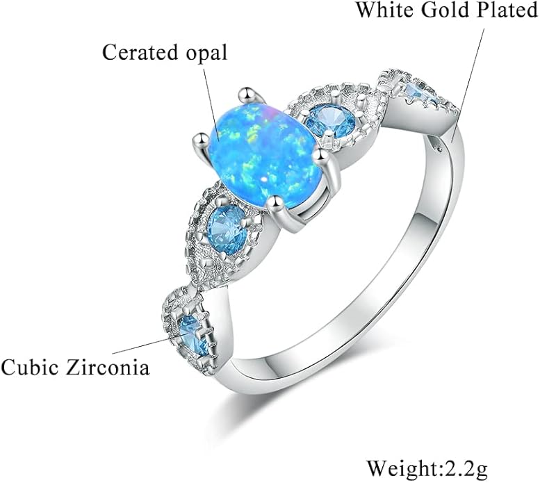 CiNily 18K Gold Plated Opal Ring-White Fire Opal & Amethyst & Cubic Zirconia Women Jewelry Gemstone Engagement Anniversary Ring Size 5-13