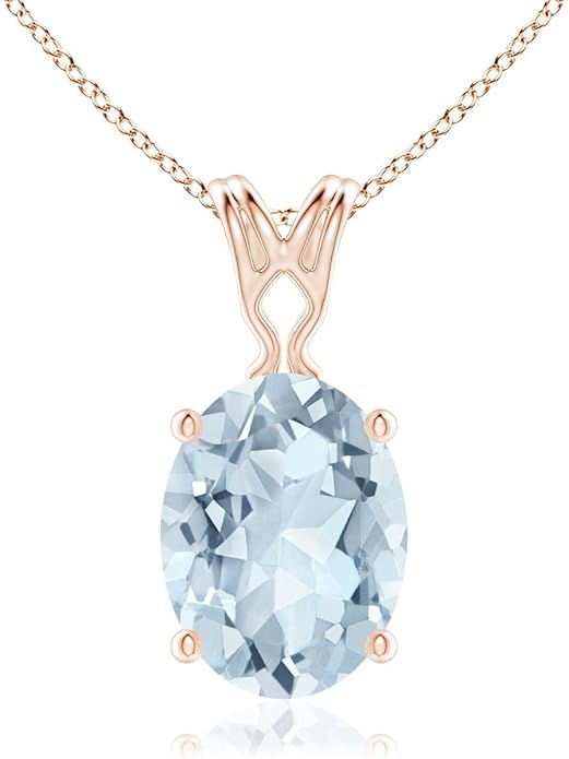 Angara Natural Aquamarine Solitaire Pendant for Women | Vintage in 14K Solid Gold/Platinum With 18" Chain | March Birthday, Anniversary, Gemstone Jewelry Gift