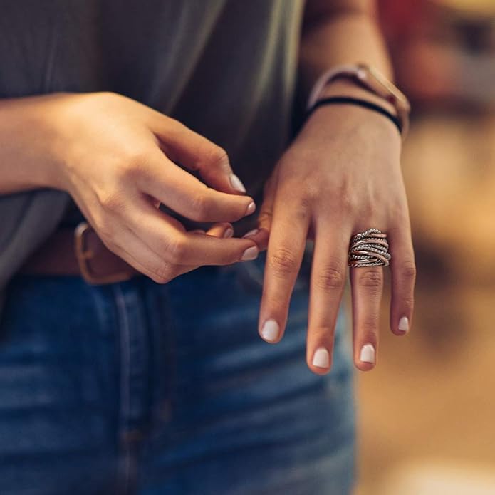 Wide Band Rings Twisted Rope Ring Two-Tone Mixed Metal Braided Statement Rings Fashion Jewelry for Women