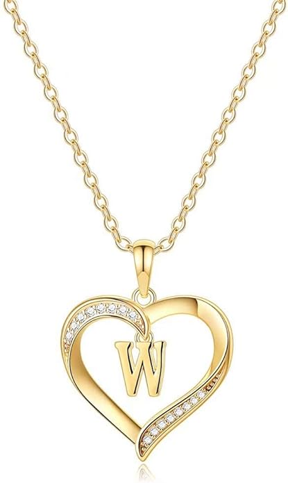Heart Initial Necklace for Women, 14K Gold Plated Cubic Zirconia Heart Pendant Necklace, Dainty Initial Charm Necklace Letter A to Z Initial Jewelry for Women Girls