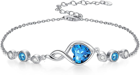 Infinity Birthstone Bracelet 925 Sterling Silver Heart Love Infinity Link Bracelet Fine Jewelry Birthday Christmas Gifts for Women Girlfriend Wife