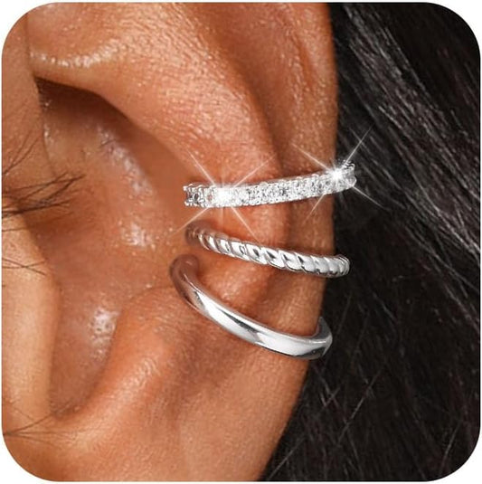 Gold Ear Cuffs Earrings for Women Non Piercing - Clip on Cartilage Earrings Dainty 14K Gold Sterling Silver Plated Cubic Zirconia Huggie Hoop Earring for Women No Tarnish Trendy Jewelry Set