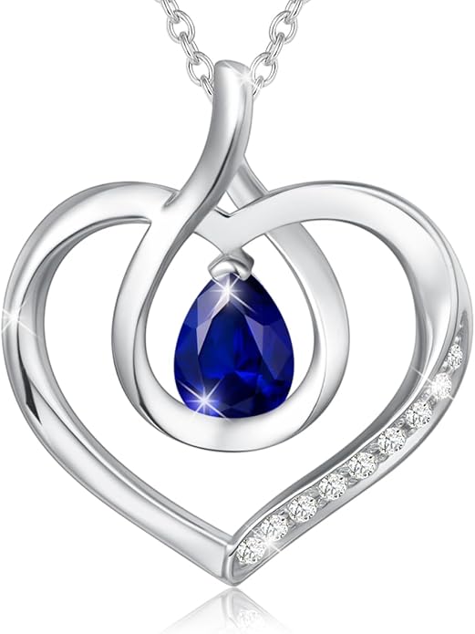 AGVANA Christmas Gifts Heart Birthstone Necklace for Women Sterling Silver Genuine or Created Gemstone Forever Love Pendant Necklace Fine Jewelry Anniversary Birthday Gifts for Women Mom Wife