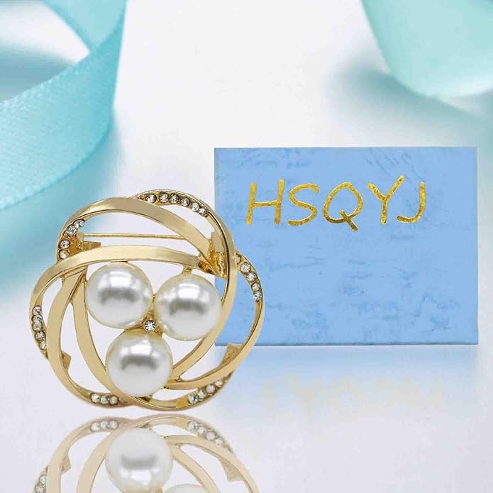 Crystal Pearl Flower Brooches Pins Fashion Beautiful Created Rhinestone Floral Brooch Good Idea for Party Dance Wedding Banquet for Elegant Women Girl