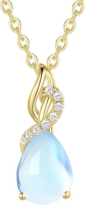 FANCIME 14K Solid Yellow Gold Teardrop Pendant with Diamond Birthstone Necklace Birthday Gifts for Mom Women, Sterling Silver Chain 16" + 2" Extender