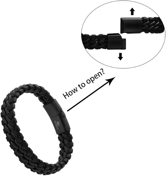Men's Braided Genuine Leather Link Steel Chain Bracelet