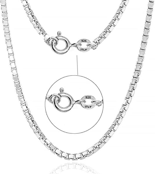 LeCalla 925 Sterling Silver Italian 0.08 MM, 1 MM, 2 MM Box Chain Necklace for Women Men with Spring Ring Clasp, Made in Italy (16, 18, 20, 22, 24 Inches)
