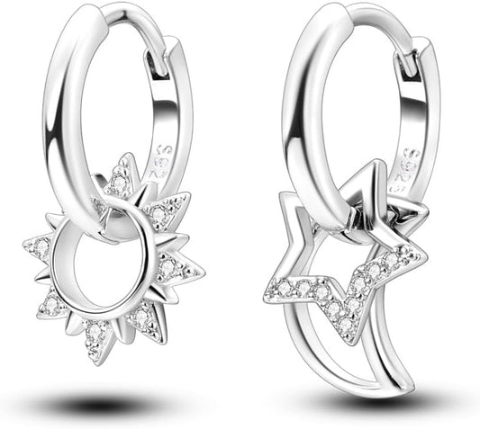 925 Sterling Silver Women Earrings, Sparkling Star and Moon Earrings, Various Hypoallergenic Earrings, Best Gift for Women