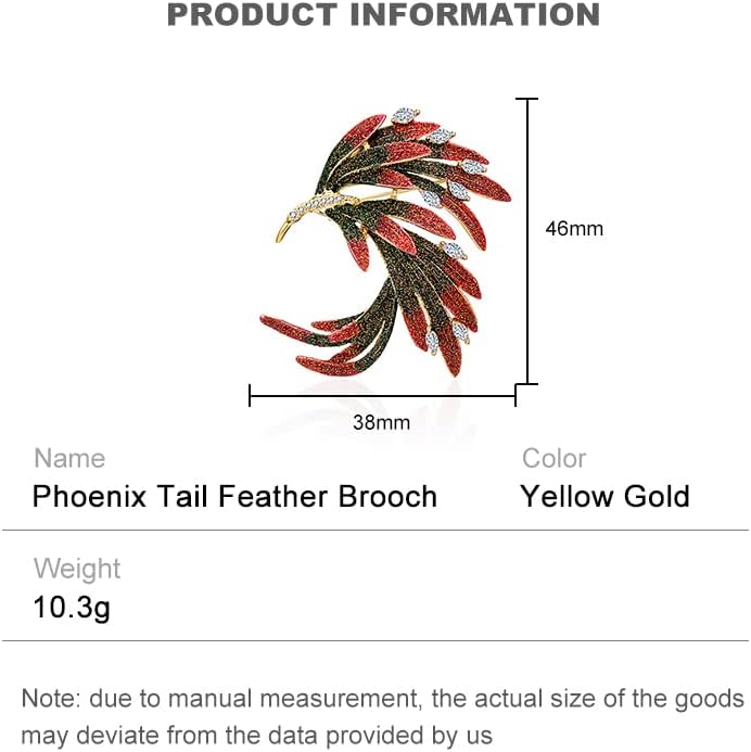 14K Gold Phoenix Tail Feather Brooch, Sparkling Moissanite Enamel Brooch - Beautiful Brooch Jewelry Gift