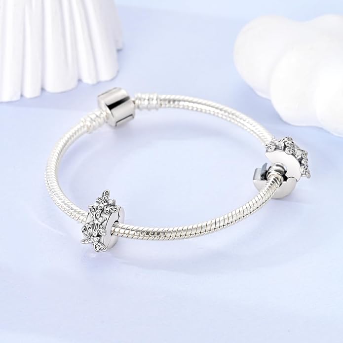 Parmuz Clip Spacer Charm for Bracelet 925 Sterling Silver Pave Cubic Zirconia Lock Stopper Bead Star Moon Evil Eye Jewelry Charm for Woman