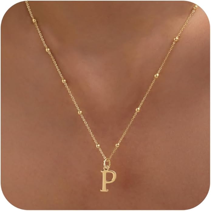 Initial Necklaces for Women Dainty Gold Letter Pendant Necklace 14k Gold Plated A-Z Name Necklaces Cute Charm Choker Necklace Fashion Accessories Non Tarnish Trendy Jewelry Gift