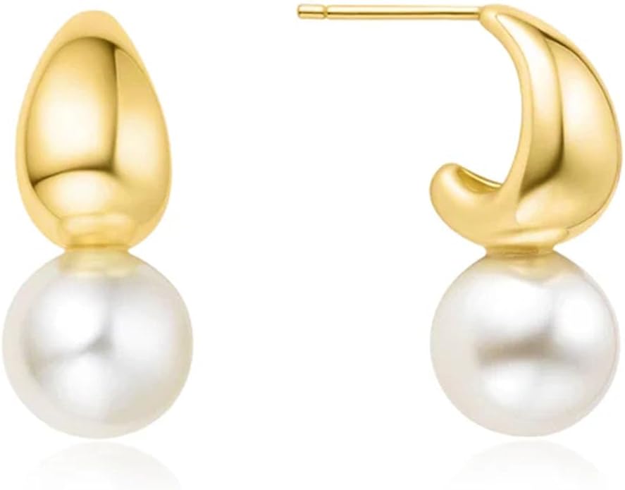 CHESKY Pearl Earrings for Women, Dainty 14K Gold Plated/Silver Plated Drop Quality Handpicked AAA+ Freshwater Cultured Round Pearls Dangle Earrings Wedding Jewelry for Women Gifts